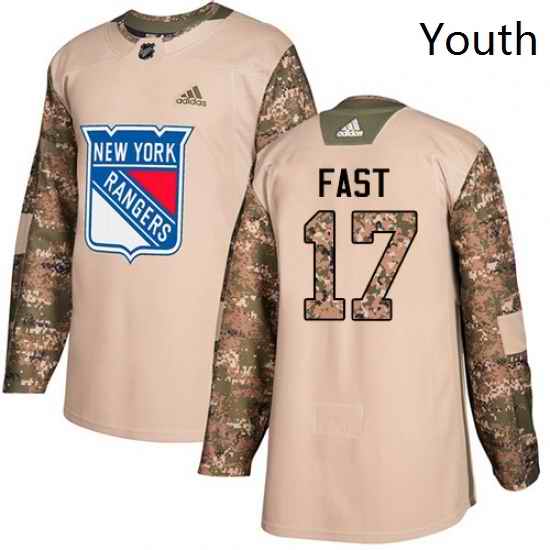 Youth Adidas New York Rangers 17 Jesper Fast Authentic Camo Veterans Day Practice NHL Jersey